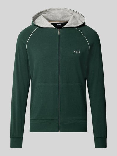 Produktfoto, dunkelgrüne Regular Fit Sweatjacke aus Baumwoll-Mix Modell 'Mix&Match Jacket H' von BOSS, graue Kapuzeninnenseite, Herren Sweatjacke von BOSS
