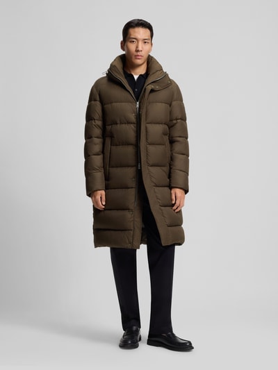 BOSS Regular fit gewatteerde lange jas met tweewegsritssluiting, model 'CENUTO' Olijfgroen - 4