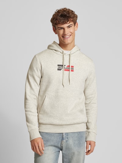 Jack & Jones Hoodie mit Label-Print Modell 'ECORP' Offwhite Melange 4