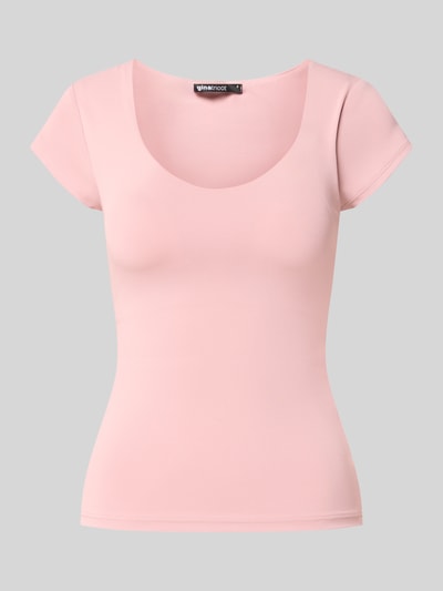 Produktfoto, T-Shirt mit integriertem BH von Gina Tricot in zartem Rosa, Damen T-Shirt im Slim-Fit aus Material-Mix mit Stretch-Anteil, Rundhalsausschnitt, Rückenlänge bei Größe S 52 cm