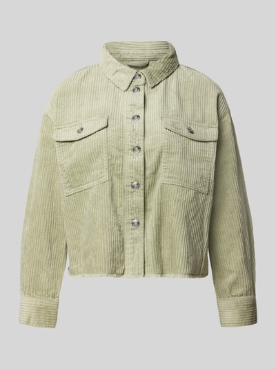 Produktfoto, Loose Fit Hemdjacke aus reiner Baumwolle Modell 'MARINA' von ONLY, Damen Oversized Shirt, hellgrün, sichtbare Cordstruktur, silberne Knöpfe