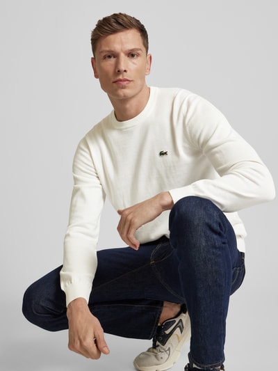 Lacoste Sweter z dzianiny z wyhaftowanym logo Złamany biały 3