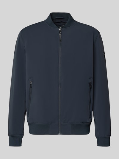 Produktfoto, Regular Fit Jacke mit Stehkragen Modell 'Carlos' von JOOP! Collection in Dunkelblau, Elastischer-Material-Mix, Reißverschluss, Eingrifftaschen mit Reißverschluss, elastische Abschlüsse, Rückenlänge 67 cm, Schulterbreite 44 cm, Brustweite 55 cm, Ärmellänge 67 cm, glatte Textur