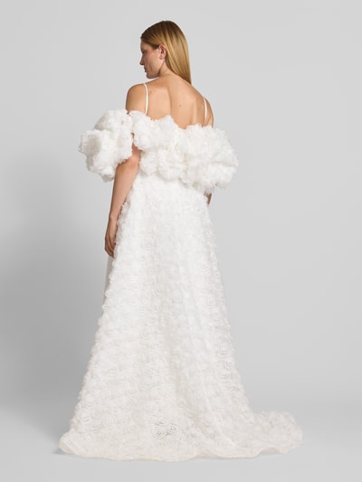 LUXUAR FASHION Avondjurk met pofmouwen en florale applicaties Offwhite - 5
