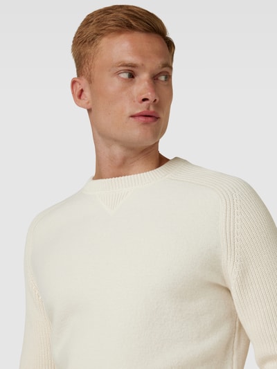 BOSS Strickpullover mit gerippten Abschlüssen Modell 'Matero' Offwhite 3