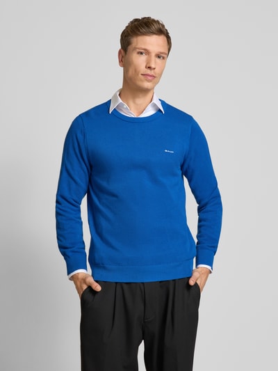 Gant Sweter z dzianiny z wyhaftowanym logo model ‘PIQUE’ Królewski niebieski 4