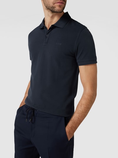 BOSS Orange Slim fit poloshirt met labelprint, model 'Prime' Marineblauw - 3