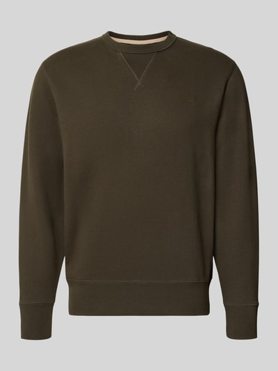 Produktfoto, Sweatshirt aus Baumwoll-Mix von Superdry in Dunkelgrün, lockere Passform, Rundhalsausschnitt, Label-Stitching, glatte Textur.