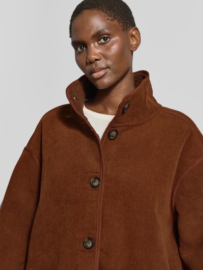 My Essential Wardrobe oversized fit jack met opstaande kraag model 'Funa' Donkerbruin - 3