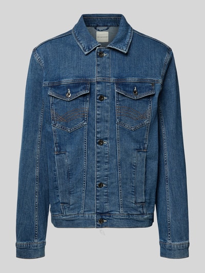 Produktfoto, Regular Fit Jeansjacke aus Baumwoll-Mix von Tom Tailor in Unifarben Denim-Blau mit Umlegekragen, Knopfleiste, Label Stitching