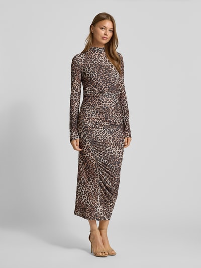 HUGO Slim Fit Midikleid aus elastischem Mesh-Krepp Hellbraun 1