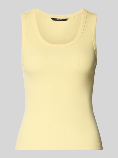 Produktfoto, Slim Fit Top aus Baumwoll-Mix Modell 'CHLOE' von Vero Moda, żółty, jednolity kolor, prążkowana struktura, krój slim fit, dekolt okrągły