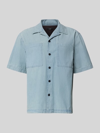 Produktfoto, lichtblauw relaxed fit vrijetijdsoverhemd van puur katoen, korte mouwen, zwarte knopen, Relaxed Fit Freizeithemd aus reiner Baumwolle van g-star, heren jeanshemd