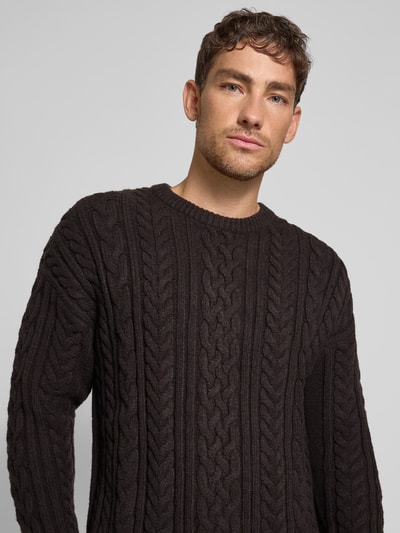 JAKE*S STUDIO MEN Gebreide pullover met kabelpatroon Donkerbruin - 3