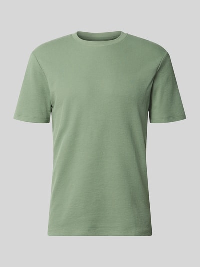 Produktfoto, Regular Fit T-Shirt aus Baumwoll-Mix von Tom Tailor Denim in Optik: Unifarben, Passform: Regular-Fit, Rundhals-Ausschnitt, Kurzarm, Material: Baumwoll-Mix, grüner Farbton, glatte Textur