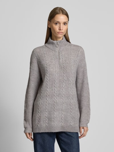 Vero Moda Regular Fit Strickpullover mit Troyer-Kragen Modell 'MILI' Mittelgrau 4