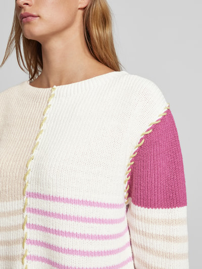 Tom Tailor Patchwork Pullover mit U-Boot-Ausschnitt Pink 3