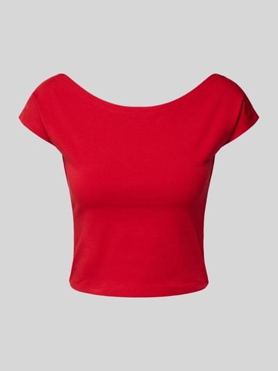 Review Cropped T-Shirt mit U-Boot-Ausschnitt Rot 2