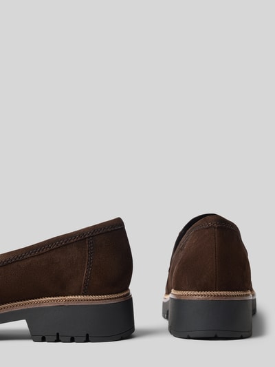 Produktfoto, Loafer aus echtem Leder von Tamaris in Dunkelbraun mit glatter Textur, abgerundete Form, kräftige Sohle, Damen Loafer von Tamaris