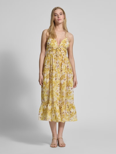 ADLYSH Knielanges Cocktailkleid mit Schnürverschluss Gelb 4
