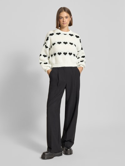 Pieces Relaxed Fit Strickpullover mit Herzprint Modell 'NOVE' Ecru 1
