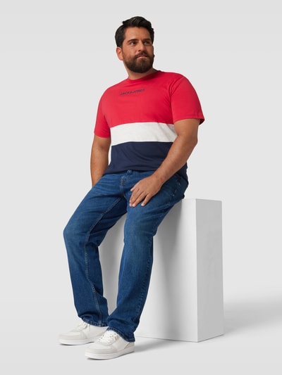 Jack & Jones Plus PLUS SIZE T-shirt in colour-blocking-design, model 'EREID' Rood - 1