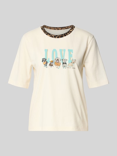 Marc Cain T-shirt met geribde ronde hals Ecru - 2