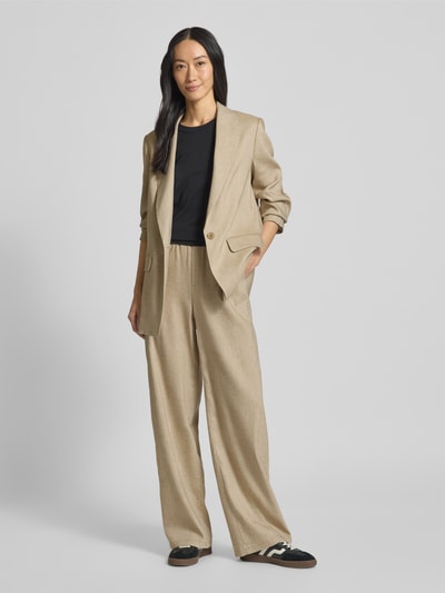 Drykorn Straight leg linnen broek met elastische band, model 'CONSIDER' Beige - 1