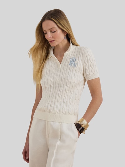 Lauren Ralph Lauren Regular Fit Strick Poloshirt mit Label Stitching Weiss 4