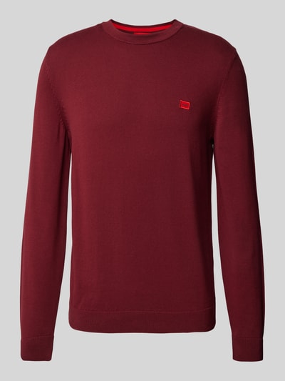 HUGO Gebreide pullover met labelbadge, model 'San Cassius' Bordeaux - 2