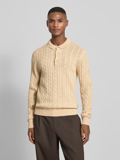 Lindbergh Strickpullover aus Leinen-Mix mit Polokragen Sand 4