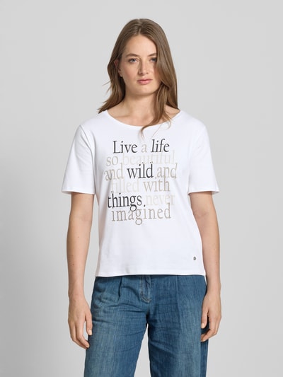 monari T-shirt met statementprint en met siersteentjes Ecru - 4
