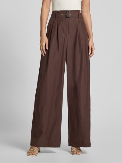 comma Wide Leg Anzughose aus Viskose-Mix mit Leinen-Anteil Mittelbraun 4