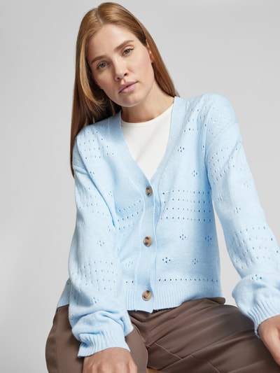 Vila Cardigan met broderie anglaise, model 'RIL' Lichtblauw - 3