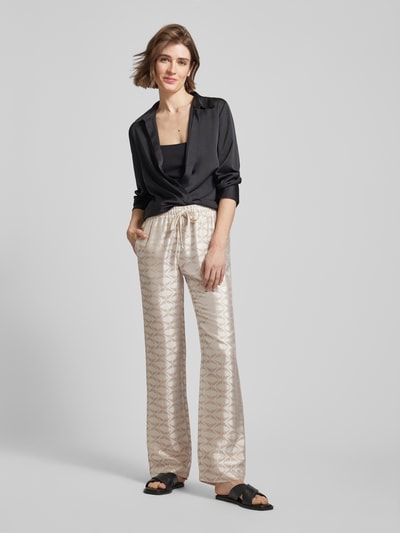 Zadig & Voltaire Wide leg stoffen broek met all-over motief, model 'POMY' Zand - 1