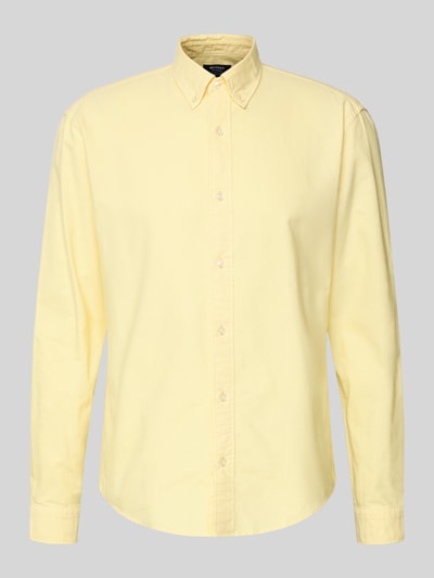 Produktfoto, Freizeithemd mit Knopfleiste von MCNEAL aus reiner Baumwolle, Regular-Fit, hellgelb, Button-Down-Kragen, glatte Textur.