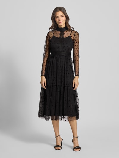 LACE & BEADS Midi-jurk met opstaande kraag Zwart - 4