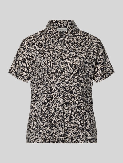 Produktfoto, Relaxed Fit Poloshirt aus reiner Baumwolle von Marc O'Polo mit floralem Allover-Muster in Schwarz und Beige, kurzer Knopfleiste, Jersey-Struktur