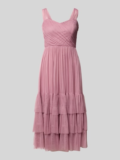 Produktfoto, Knielanges Cocktailkleid im Stufen-Look von LACE & BEADS in Rosa, A-Linie, Mesh mit Drapierungen, mehrlagiger Rock, strukturierte Textur