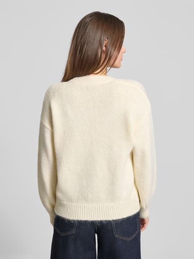 ZABAIONE Gebreide pullover met V-hals en stitchings, model 'El44in' Ecru - 5
