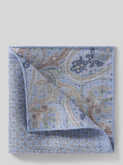 Produktfoto, Einstecktuch aus Leinen-Mix mit Seiden-Anteil von Verugia, rechteckige Passform, Allover-Paisley-Print in Blau- und Beigetönen