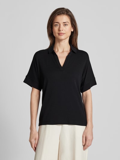 Marc O'Polo T-shirt met platte kraag en V-hals Zwart - 4