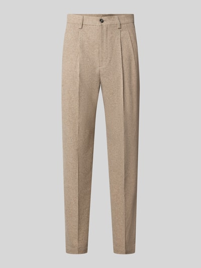 Produktfoto, Straight Fit Stoffhose mit Baumwoll-Anteil von Lindbergh, elastyczna mieszanka materiałów, kontrafałda, wpuszczane kieszenie, zapięcie na guzik i zamek błyskawiczny, Szerokość w rozmiarze M: 41 cm, Długość wewnętrzna nogawki w rozmiarze M: 80 cm