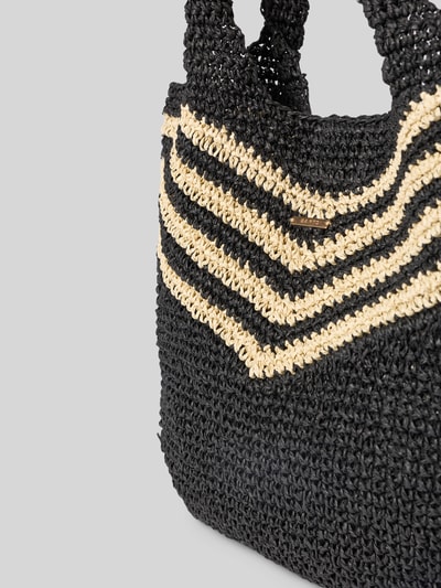 Produktfoto, Shopper mit Tragehenkel Modell 'Serenea' von Barts aus reiner Baumwolle, schwarze und beige grob gehäkelte Struktur, Magnetverschluss, sichtbare Henkel, 30x26x3 cm, Schulterriemen 26 cm.