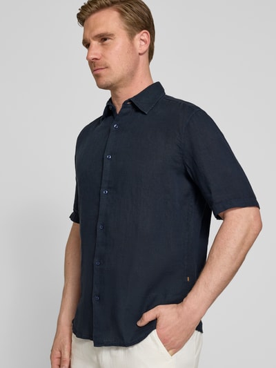 BOSS Orange Regular Fit Leinenhemd mit kurzem Arm Modell 'RASH_2_M' Dunkelblau 3