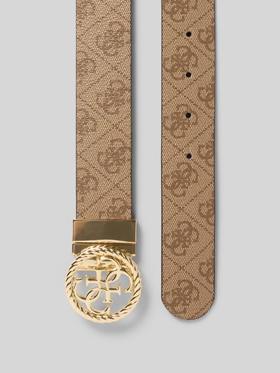 Produktfoto, Pasek damski 'Gürtel mit Logo-Detail' von GUESS z materiału skóropodobnego, detal z logo, zapięcie na sztyft, fakturowany wzór, Szerokość w rozmiarze S: 3 cm
