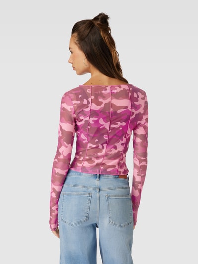 Review Mesh shirt met lange mouwen en naden Fuchsia - 5