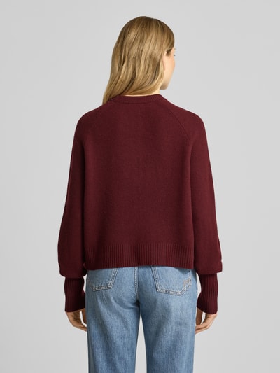 Jake*s Casual Strickjacke aus Wolle mit Rundhalsausschnitt Aubergine 5