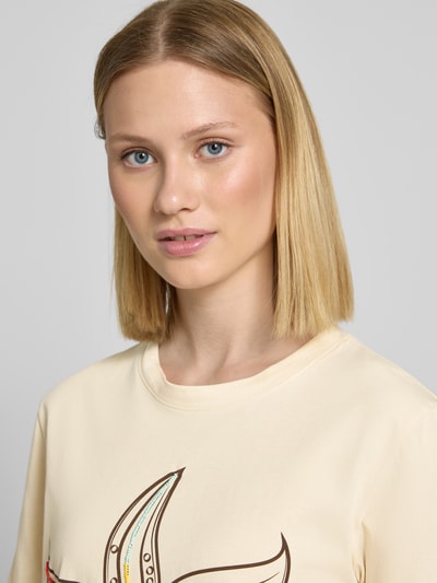 s.Oliver RED LABEL Relaxed T-shirt met print aan de voorkant en sierkralen Zand - 3