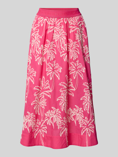 Produktfoto, Midirock mit floralem Allover-Stitching von Milano Italy in Pink mit weißem Muster, A-Linie, Reine Baumwolle, elastischer Bund